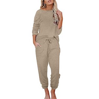 Ekouaer Womens Pajamas Set Long Sleeve Loungewear Soft Lounge Set Joggers with Pockets
