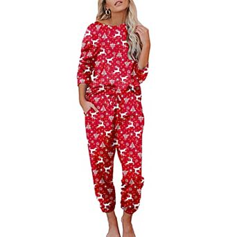 Ekouaer Womens Pajamas Set Long Sleeve Loungewear Soft Lounge Set Joggers with Pockets