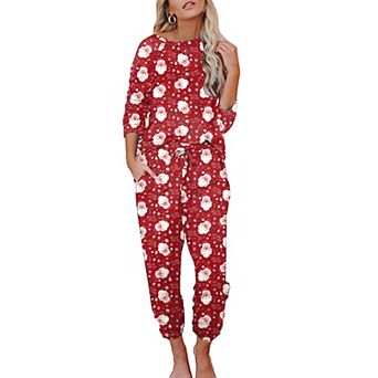 Ekouaer Womens Pajamas Set Long Sleeve Loungewear Soft Lounge Set Joggers with Pockets