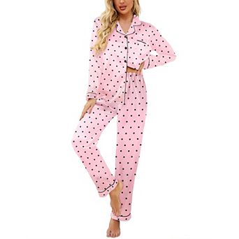 Ekouaer Womens Satin Pajama Set Long Sleeve Button Down Top and Pants Silky Sleepwear