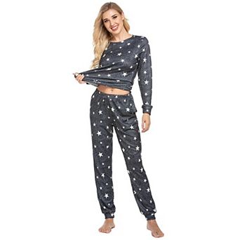 Ekouaer Womens Two Piece Pajama Set Long Sleeve Crew Neck Top Jogger Pants with Pockets
