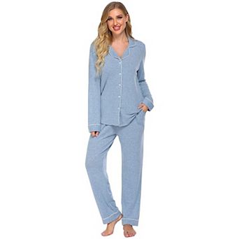 Ekouaer Womens Sleepwear Long Sleeve Pajamas Button Down Pajamas Soft Knit Nightwear Set