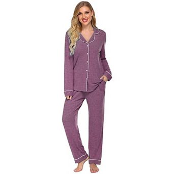 Ekouaer Womens Sleepwear Long Sleeve Pajamas Button Down Pajamas Soft Knit Nightwear Set