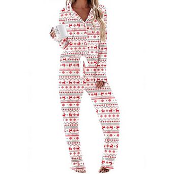 Ekouaer Womens Sleepwear Long Sleeve Pajamas Button Down Pajamas Soft Knit Nightwear Set