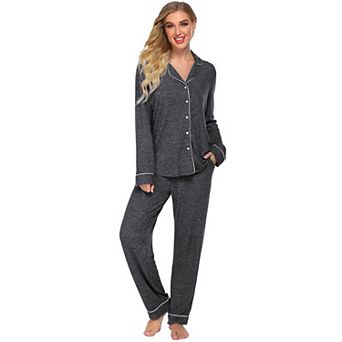Ekouaer Womens Sleepwear Long Sleeve Pajamas Button Down Pajamas Soft Knit Nightwear Set