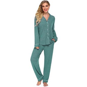 Ekouaer Womens Sleepwear Long Sleeve Pajamas Button Down Pajamas Soft Knit Nightwear Set