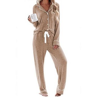 Ekouaer Womens Sleepwear Long Sleeve Pajamas Button Down Pajamas Soft Knit Nightwear Set