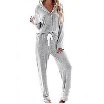 Ekouaer Womens Sleepwear Long Sleeve Pajamas Button Down Pajamas Soft Knit Nightwear Set