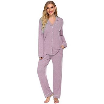 Ekouaer Womens Sleepwear Long Sleeve Pajamas Button Down Pajamas Soft Knit Nightwear Set