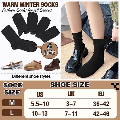 Merino Wool Boot Socks Warm Breathable Cozy Work Casual 5 Pair Pack