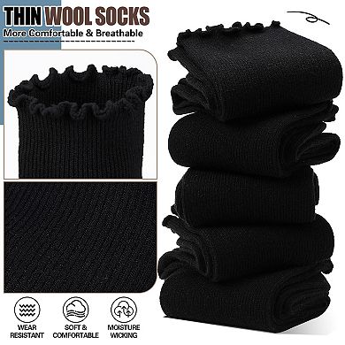 Merino Wool Ruffle Boot Socks Warm Cozy Soft Breathable Casual 5 Pairs