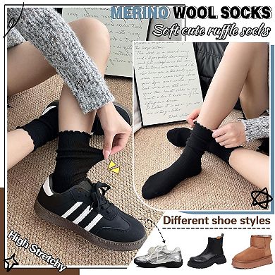 Merino Wool Ruffle Boot Socks Warm Cozy Soft Breathable Casual 5 Pairs