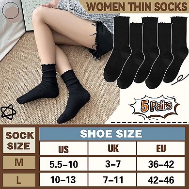 Merino Wool Ruffle Boot Socks Warm Cozy Soft Breathable Casual 5 Pairs