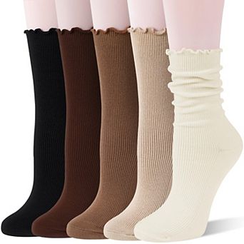 Merino Wool Ruffle Boot Socks Warm Cozy Soft Breathable Casual 5 Pairs