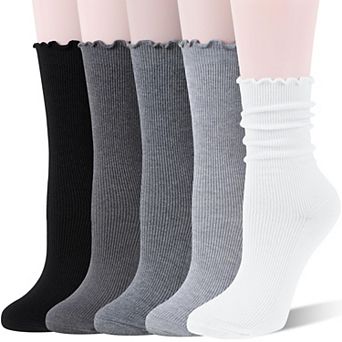 Merino Wool Ruffle Boot Socks Warm Cozy Soft Breathable Casual 5 Pairs