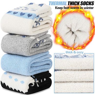 Merino Wool Cat Crew Socks Warm Cozy Fun Winter 5 Pairs