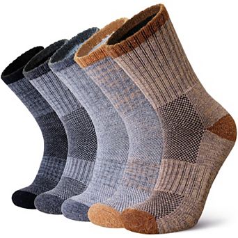 Merino Wool Thermal Hiking Socks Cushioned Warm Outdoor Crew Work Socks 5 Pairs