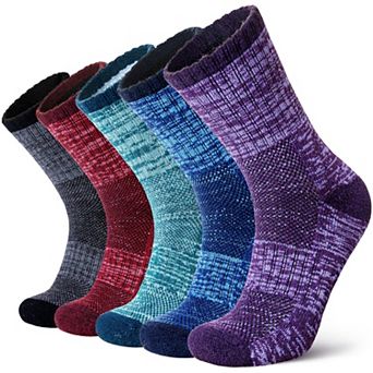 Merino Wool Thermal Hiking Socks Cushioned Warm Outdoor Crew Work Socks 5 Pairs