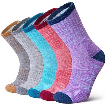 Merino Wool Thermal Hiking Socks Cushioned Warm Outdoor Crew Work Socks 5 Pairs