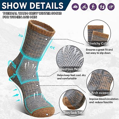 Merino Wool Thermal Hiking Socks Cushioned Warm Outdoor Crew Work Socks