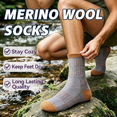 Merino Wool Thermal Hiking Socks Cushioned Warm Outdoor Crew Work Socks