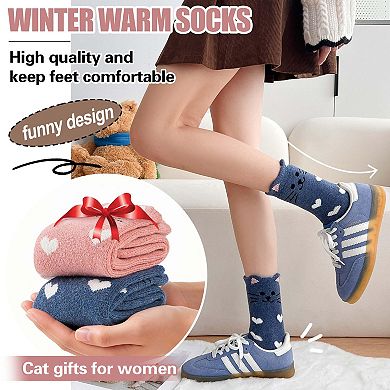 Merino Wool Cat Socks Winter Warm Thick Cozy Fun Crew 5 Pairs