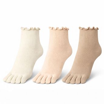 Five Finger Ruffle Ankle Socks Arch Support Breathable Cotton Soft Comfort