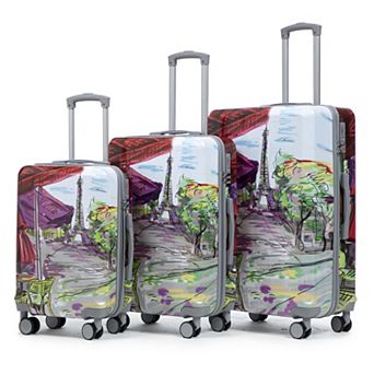 Pnronnc 3 pc PC Spinner Wheel Luggage Set with Combination Lock and Printed Pattern
