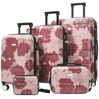 Pnronnc 5 pc PC Hardshell Luggage Set with Cosmetic Cases Lock and Spinner Wheels