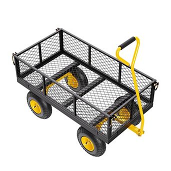 900 Lbs Heavy Duty Steel Garden Cart Outdoor Metal Yard Utility Wagon 10 in Tires Mesh Removable