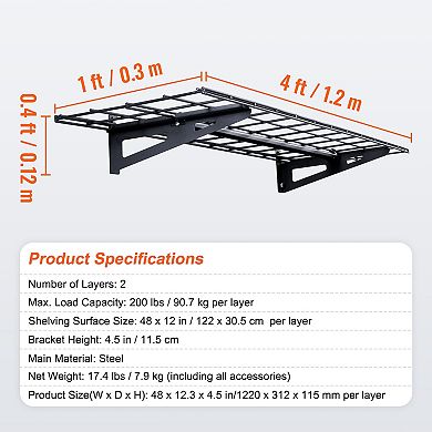 Heavy Duty Wall Mounted Garage Storage Shelves for Shop Shed and Garage Organization