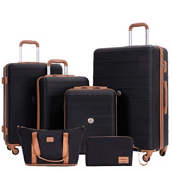 Pnronnc 6 pc ABS Hardshell Luggage Set with TSA Lock Spinner Wheels Travel Bag and Toiletry Bag