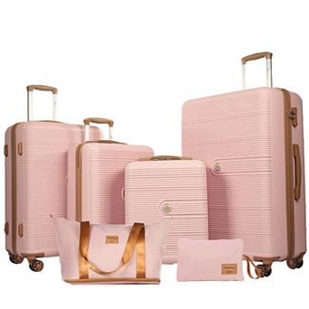 Pnronnc 6 pc ABS Hardshell Luggage Set with TSA Lock Spinner Wheels Travel Bag and Toiletry Bag