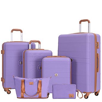 Pnronnc 6 pc ABS Hardshell Luggage Set with TSA Lock Spinner Wheels Travel Bag and Toiletry Bag