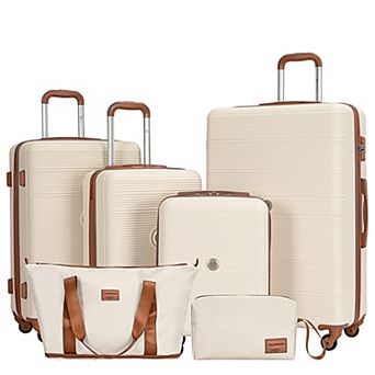Pnronnc 6 pc ABS Hardshell Luggage Set with TSA Lock Spinner Wheels Travel Bag and Toiletry Bag