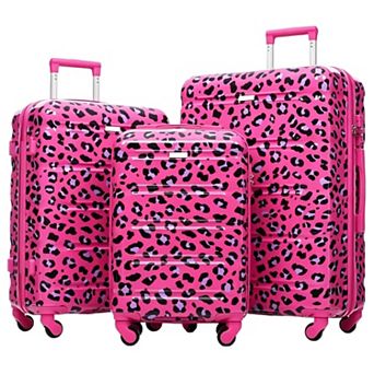Pnronnc 3 pc ABS+PC Hardshell Luggage Set with USB Port Spinner Wheels and Carry-On Suitcase
