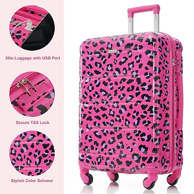 Pnronnc 3-Piece ABS+PC Hardshell Luggage Set with USB Port Spinner Wheels and Carry-On Suitcase