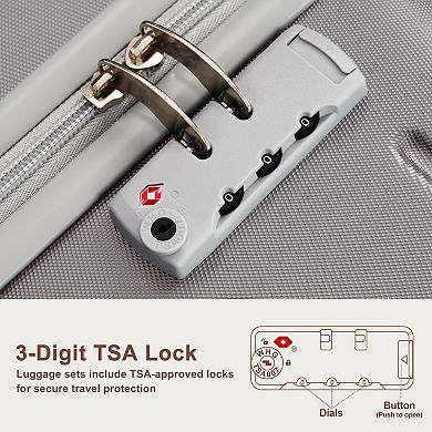 Pnronnc 3-Piece ABS Luggage Set with TSA Lock 360 Spinner Wheels and Telescoping Handle