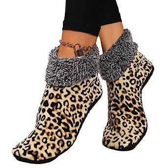 Women Leopard Print Winter Floor Crew Soft Socks