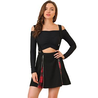 Women's Plaid Zipper Removable Straps Overall Suspender Skirt