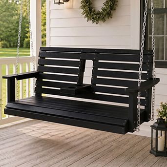 Fortune Candy 4.5-ft. HIPS Poly Lumber 2-Person Porch Swing with Foldable Cup Holders