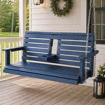 Fortune Candy 4.5-ft. HIPS Poly Lumber 2-Person Porch Swing with Foldable Cup Holders