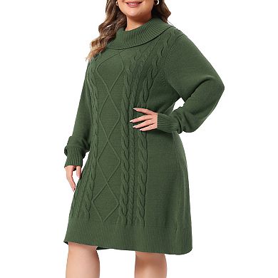 Women's Plus Size Sweater Dresses Turtle Neck Long Sleeve Pullover Cable Knit Sweaters Dress