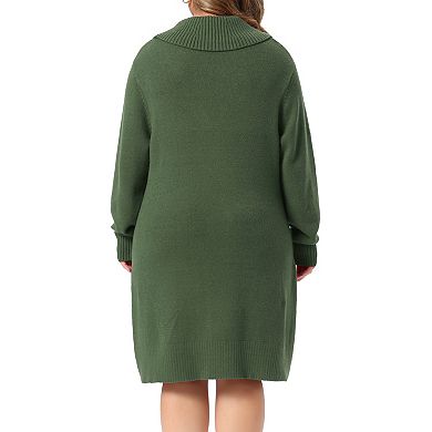 Women's Plus Size Sweater Dresses Turtle Neck Long Sleeve Pullover Cable Knit Sweaters Dress
