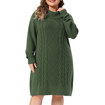 Women's Plus Size Sweater Dresses Turtle Neck Long Sleeve Pullover Cable Knit Sweaters Dress
