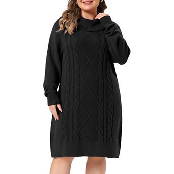 Women's Plus Size Sweater Dresses Turtle Neck Long Sleeve Pullover Cable Knit Sweaters Dress