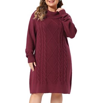 Women's Plus Size Sweater Dresses Turtle Neck Long Sleeve Pullover Cable Knit Sweaters Dress