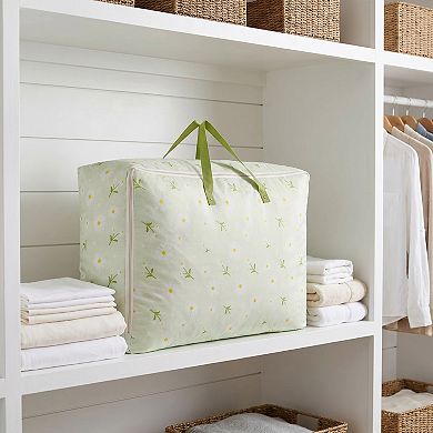 Dustproof Large Moving Bag, Green Floral Zipper Handbag Fit for Under Bed Placement