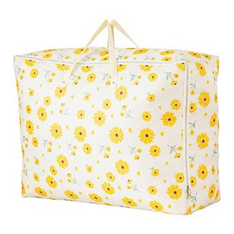 Dustproof Large Moving Bag, Green Floral Zipper Handbag Fit for Under Bed Placement