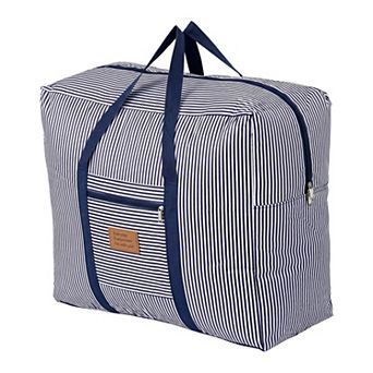 Large Capacity Striped Oxford Travel Bag, Wine Red Zipper Carry Bag for Household Organizing